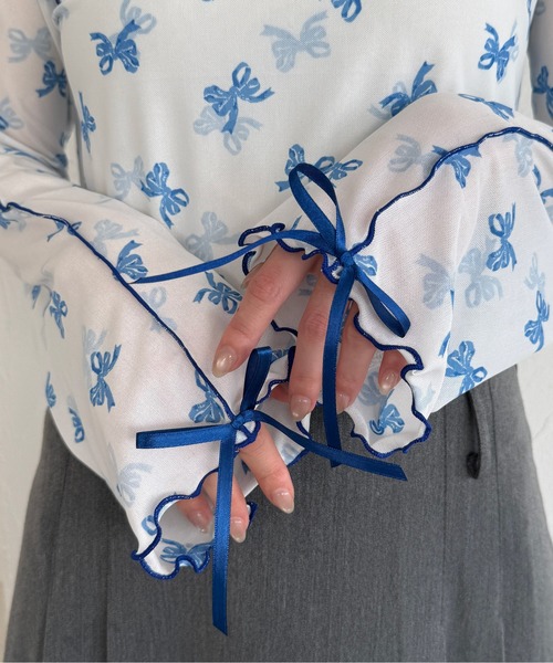 kutir(クティール)の「【新色追加】アソート袖リボンシアーメロートップス(Tシャツ/カットソー・レディース・イエロー/ブルー/アイボリー/ベージュ/ブルー系その他/オレンジ/ナチュラル/その他/ブルー系/グリーン/ブラック/イエロー系その他・FREE)」の7枚目の写真