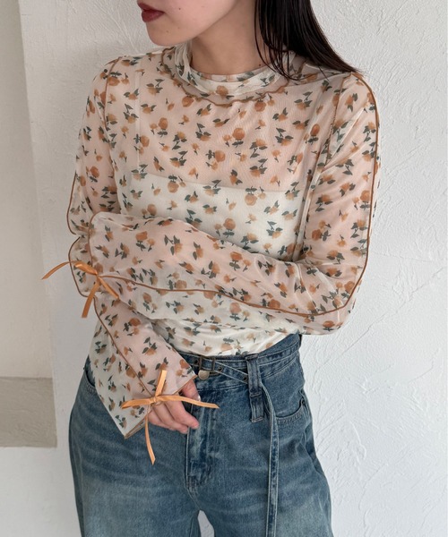 kutir(クティール)の「【新色追加】アソート袖リボンシアーメロートップス(Tシャツ/カットソー・レディース・イエロー/ブルー/アイボリー/ベージュ/ブルー系その他/オレンジ/ナチュラル/その他/ブルー系/グリーン/ブラック/イエロー系その他・FREE)」の9枚目の写真