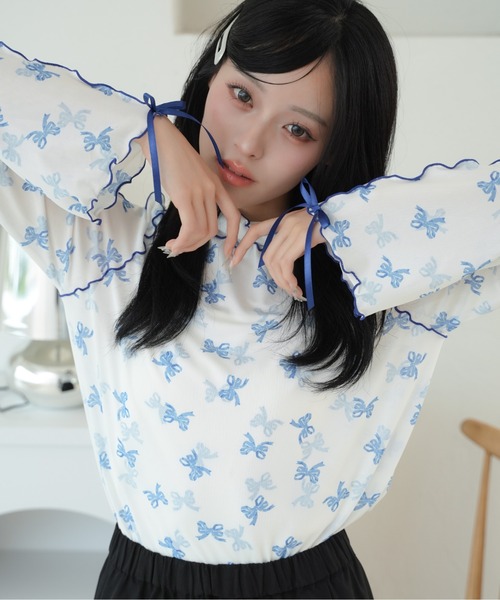 kutir(クティール)の「【12色展開】アソート袖リボンシアーメロートップス(Tシャツ/カットソー・レディース・イエロー/ブルー/アイボリー/ベージュ/ブルー系その他/オレンジ/ナチュラル/その他/ブルー系/グリーン/ブラック/イエロー系その他・FREE)」の22枚目の写真