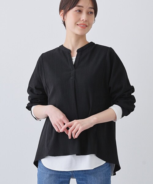 INDIVI(インディヴィ)の「【洗える/凹凸素材】ブラウスライク デザインジャージトップス(Tシャツ/カットソー・レディース・ホワイト系3/ブラック/イエロー系その他/ブルーグリーン・05/13/15 /34/38)」の3枚目の写真