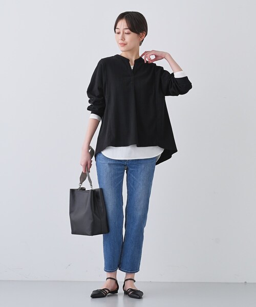 INDIVI(インディヴィ)の「【洗える/凹凸素材】ブラウスライク デザインジャージトップス(Tシャツ/カットソー・レディース・ホワイト系3/ブラック/イエロー系その他/ブルーグリーン・05/13/15 /34/38)」の8枚目の写真
