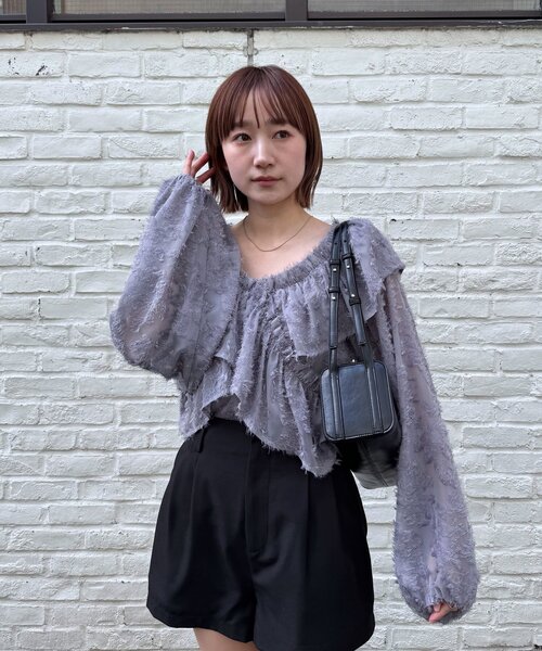 人気ブラック完売⭐︎ジャガードオフショルブラウス セール】[mline]ジャガードオフショルブラウス（シャツ/ブラウス