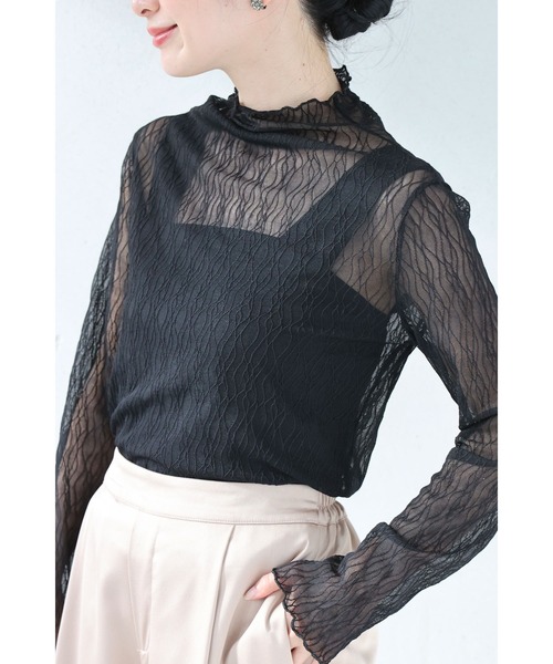 波うつ流線シアーインナーカットソートップス（Tシャツ/カットソー