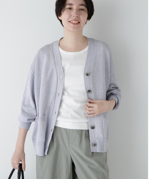 human woman（ヒューマンウーマン）の「◆【ウォッシャブル】ペーパーヤーンミドル丈カーディガン（カーディガン/ボレロ・レディース・ライトグリーン/ホワイト/パープル・MEDIUM）」の3枚目の写真