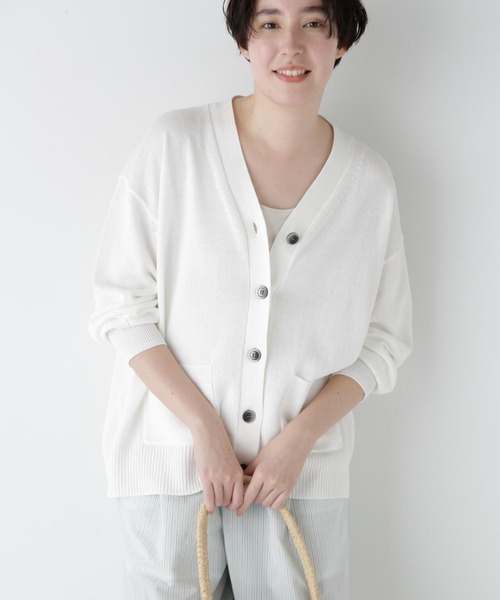 human woman（ヒューマンウーマン）の「◆【ウォッシャブル】ペーパーヤーンミドル丈カーディガン（カーディガン/ボレロ・レディース・ライトグリーン/ホワイト/パープル・MEDIUM）」の2枚目の写真