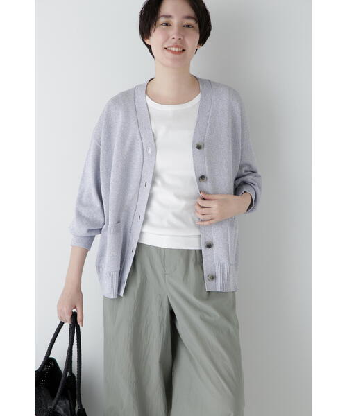 human woman（ヒューマンウーマン）の「◆【ウォッシャブル】ペーパーヤーンミドル丈カーディガン（カーディガン/ボレロ・レディース・ライトグリーン/ホワイト/パープル・MEDIUM）」の4枚目の写真