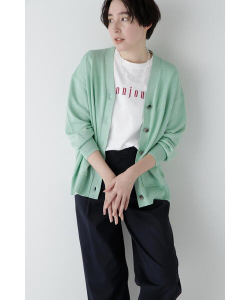 human woman（ヒューマンウーマン）の「◆【ウォッシャブル】ペーパーヤーンミドル丈カーディガン（カーディガン/ボレロ・レディース・ライトグリーン/ホワイト/パープル・MEDIUM）」の5枚目の写真