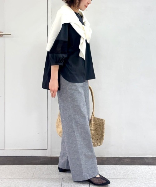 human woman（ヒューマンウーマン）の「◆【ウォッシャブル】ペーパーヤーンミドル丈カーディガン（カーディガン/ボレロ・レディース・ライトグリーン/ホワイト/パープル・MEDIUM）」の7枚目の写真