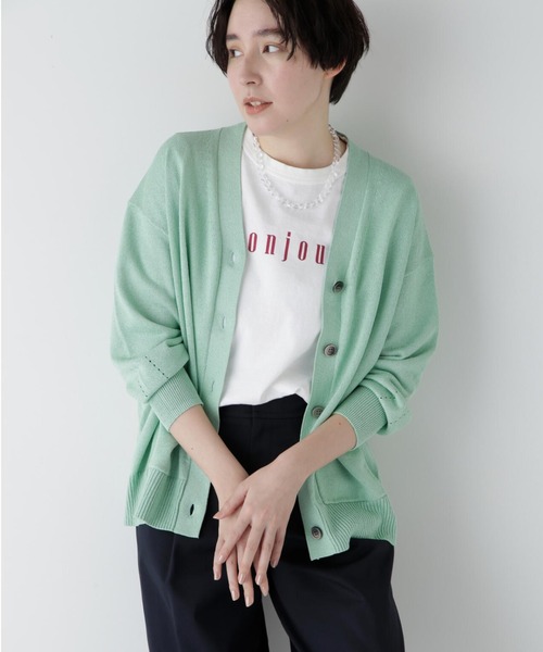 human woman（ヒューマンウーマン）の「◆【ウォッシャブル】ペーパーヤーンミドル丈カーディガン（カーディガン/ボレロ・レディース・ライトグリーン/ホワイト/パープル・MEDIUM）」の8枚目の写真