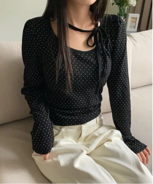 gossip!ロサンゼルス(ゴシップロサンゼルス)の「Y2K ドットロングスリーブTシャツ プルオーバー(Tシャツ/カットソー・レディース・オフホワイト/ブラック・FREE)」の14枚目の写真