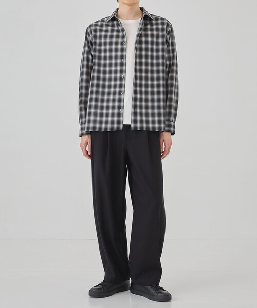 UNITED TOKYO(ユナイテッドトウキョウ)の「国産【尾州ウール】DRY WOOL シアーオンブレチェックシャツ |夏服|防臭|防シワ|通気性|インナー|レイヤード(シャツ/ブラウス・メンズ・ブラック/ブラウン・1/2)」の9枚目の写真