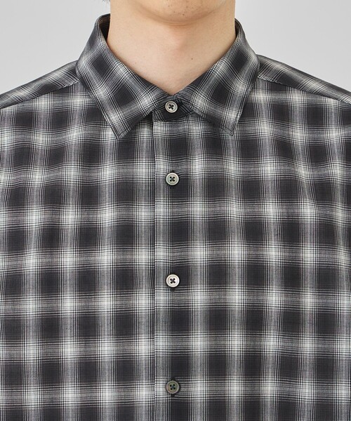 UNITED TOKYO(ユナイテッドトウキョウ)の「国産【尾州ウール】DRY WOOL シアーオンブレチェックシャツ |夏服|防臭|防シワ|通気性|インナー|レイヤード(シャツ/ブラウス・メンズ・ブラック/ブラウン・1/2)」の12枚目の写真