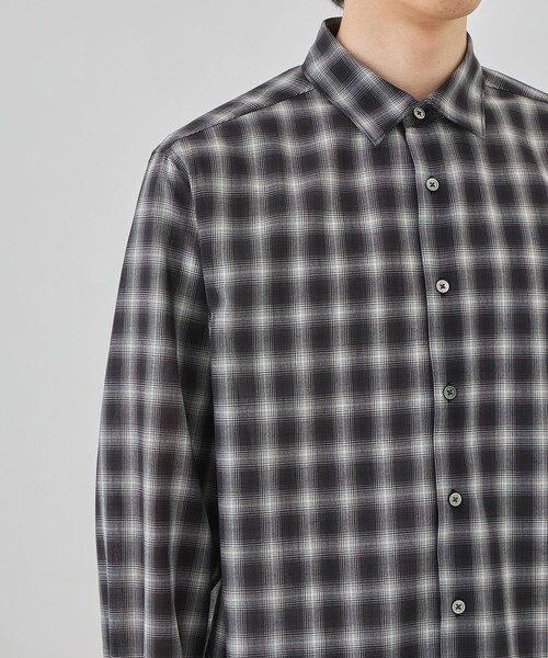 UNITED TOKYO(ユナイテッドトウキョウ)の「国産【尾州ウール】DRY WOOL シアーオンブレチェックシャツ |夏服|防臭|防シワ|通気性|インナー|レイヤード(シャツ/ブラウス・メンズ・ブラック/ブラウン・1/2)」の14枚目の写真