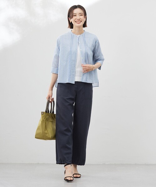 【通勤におすすめ/洗える】ピンストライプ柄シアーブラウス セール】【洗える】シアーピンストライプ ブラウスライク