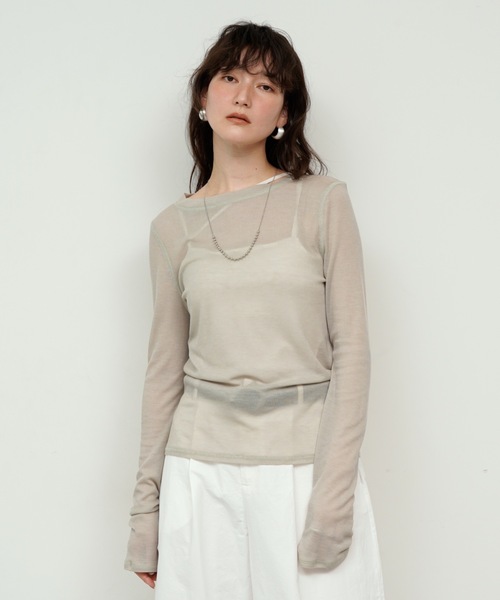 Lutim by u（ルチバイユー）の「Sheer rib loose cuff tops / シアーリブルーズカフスクルーネックトップス（Tシャツ/カットソー・レディース・クリーム/オフホワイト/ブラック/グレイッシュベージュ・FREE）」の15枚目の写真