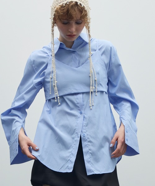 uyu.（ウユ）の「3wayビスチェレイヤードシャツ（シャツ/ブラウス・レディース・ブルー/ホワイト・FREE）」の15枚目の写真