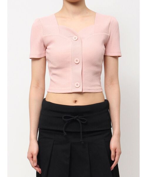 EMODA（エモダ）の「フロントボタンショートリブトップ（Tシャツ/カットソー・レディース・ピンク/グレー/ホワイト/ブラック/ブルー・FREE）」の5枚目の写真