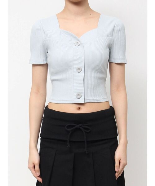 EMODA（エモダ）の「フロントボタンショートリブトップ（Tシャツ/カットソー・レディース・ピンク/グレー/ホワイト/ブラック/ブルー・FREE）」の4枚目の写真