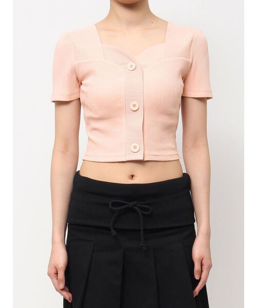 EMODA（エモダ）の「フロントボタンショートリブトップ（Tシャツ/カットソー・レディース・ピンク/グレー/ホワイト/ブラック/ブルー・FREE）」の16枚目の写真