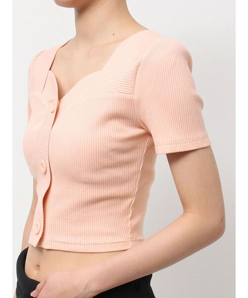 EMODA（エモダ）の「フロントボタンショートリブトップ（Tシャツ/カットソー・レディース・ピンク/グレー/ホワイト/ブラック/ブルー・FREE）」の12枚目の写真