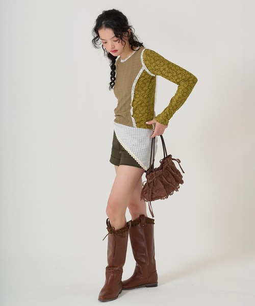 TINA：JOJUN（ティーナジョジュン）の「刺繍入り レース付きバンダナ TINA：JOJUN（バンダナ/スカーフ・レディース・ホワイト/ピンク・F）」の7枚目の写真