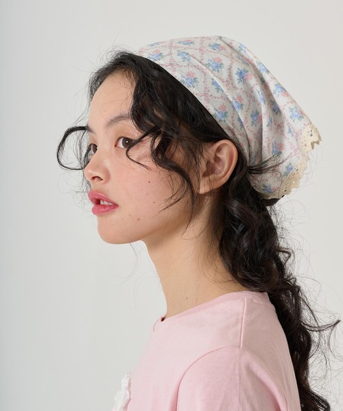 TINA：JOJUN（ティーナジョジュン）の「刺繍入り レース付きバンダナ TINA：JOJUN（バンダナ/スカーフ・レディース・ホワイト/ピンク・F）」の8枚目の写真