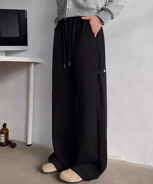 link lot(リンクロット)の「サイドスナップボタンワイドスウェットパンツ 変形パンツ ウエストゴム(スウェットパンツ・メンズ・グレー/ブラック・M/L)」の3枚目の写真