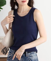 タンクトップ（ブルー・ネイビー/青色系・カップ付き）ファッション