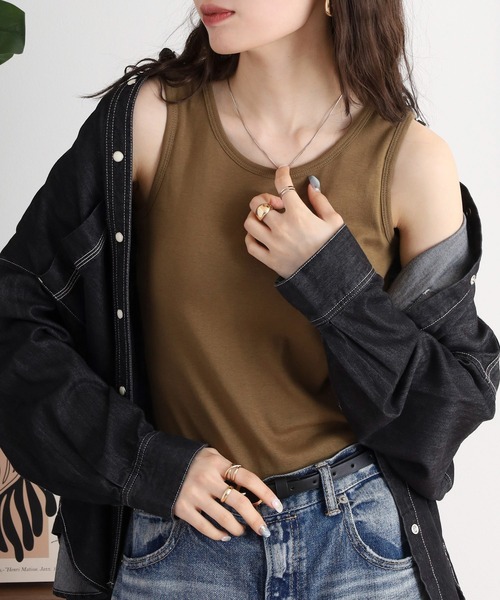 atONE(アットワン)の「カップ付きコットンフライスタンクトップ(タンクトップ・レディース・グレイッシュベージュ/オフホワイト/杢グレー/カーキ/ネイビー/チャコールグレー/ブラック・M/L/LL/4L/3L)」の21枚目の写真