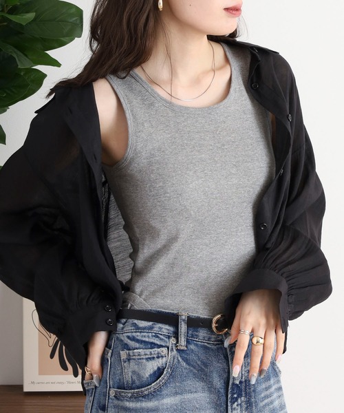 atONE(アットワン)の「カップ付きコットンフライスタンクトップ(タンクトップ・レディース・グレイッシュベージュ/オフホワイト/杢グレー/カーキ/ネイビー/チャコールグレー/ブラック・M/L/LL/4L/3L)」の19枚目の写真