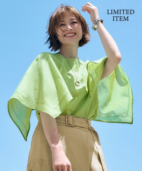 自由区(ジユウク)の「シアーラミーローンイレギュラーヘムスリーブ ブラウス(シャツ/ブラウス・レディース・ライトグリーン系/グレー系/ベージュ系・46/44)」の3枚目の写真