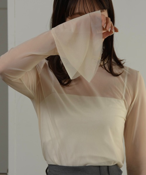 I_am（アイアム）の「mesh flare long t shirt / メッシュフレアロングtシャツ（Tシャツ/カットソー・レディース・ライトグレー/アイボリー・FREE）」の2枚目の写真