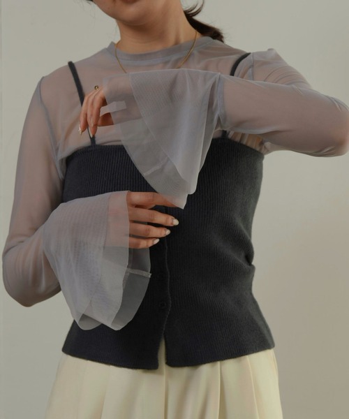 I_am（アイアム）の「mesh flare long t shirt / メッシュフレアロングtシャツ（Tシャツ/カットソー・レディース・ライトグレー/アイボリー・FREE）」の11枚目の写真