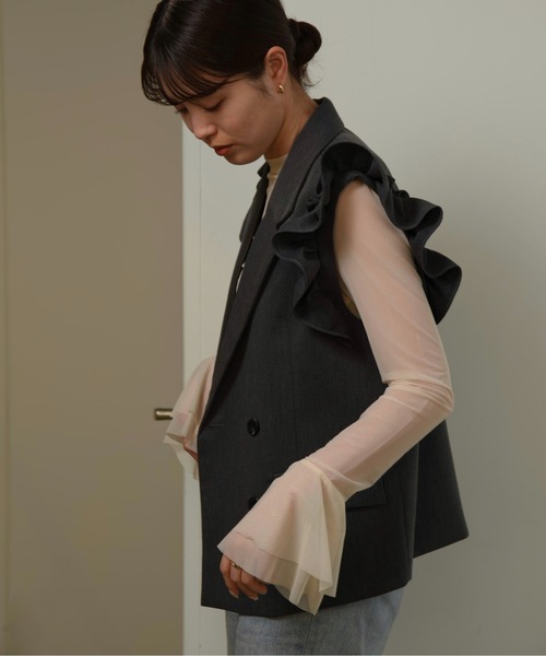 I_am（アイアム）の「mesh flare long t shirt / メッシュフレアロングtシャツ（Tシャツ/カットソー・レディース・ライトグレー/アイボリー・FREE）」の5枚目の写真