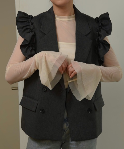 I_am（アイアム）の「mesh flare long t shirt / メッシュフレアロングtシャツ（Tシャツ/カットソー・レディース・ライトグレー/アイボリー・FREE）」の4枚目の写真