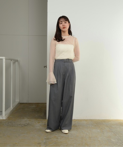 I_am（アイアム）の「mesh flare long t shirt / メッシュフレアロングtシャツ（Tシャツ/カットソー・レディース・ライトグレー/アイボリー・FREE）」の7枚目の写真