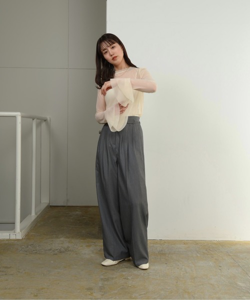 I_am（アイアム）の「mesh flare long t shirt / メッシュフレアロングtシャツ（Tシャツ/カットソー・レディース・ライトグレー/アイボリー・FREE）」の8枚目の写真