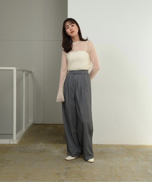 I_am（アイアム）の「mesh flare long t shirt / メッシュフレアロングtシャツ（Tシャツ/カットソー・レディース・ライトグレー/アイボリー・FREE）」の9枚目の写真