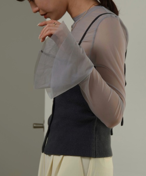 I_am（アイアム）の「mesh flare long t shirt / メッシュフレアロングtシャツ（Tシャツ/カットソー・レディース・ライトグレー/アイボリー・FREE）」の10枚目の写真