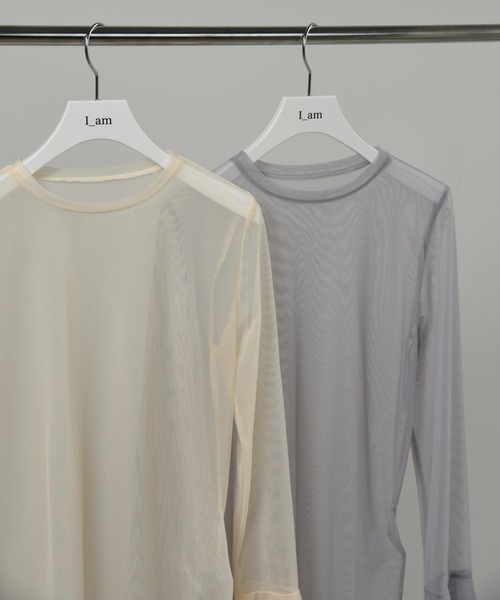 I_am（アイアム）の「mesh flare long t shirt / メッシュフレアロングtシャツ（Tシャツ/カットソー・レディース・ライトグレー/アイボリー・FREE）」の12枚目の写真