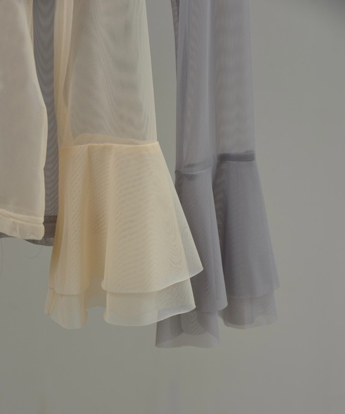 I_am（アイアム）の「mesh flare long t shirt / メッシュフレアロングtシャツ（Tシャツ/カットソー・レディース・ライトグレー/アイボリー・FREE）」の13枚目の写真
