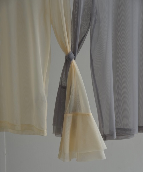 I_am（アイアム）の「mesh flare long t shirt / メッシュフレアロングtシャツ（Tシャツ/カットソー・レディース・ライトグレー/アイボリー・FREE）」の14枚目の写真