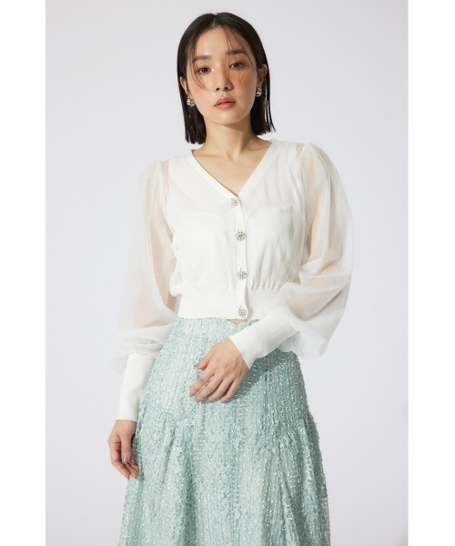 rienda（リエンダ）の「チュールドッキングシアーニットカーディガン　春服 シアートップス（カーディガン/ボレロ・レディース・ホワイト/ベージュ/ブラック・FREE）」の10枚目の写真