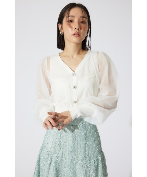 rienda（リエンダ）の「チュールドッキングシアーニットカーディガン　春服 シアートップス（カーディガン/ボレロ・レディース・ホワイト/ベージュ/ブラック・FREE）」の9枚目の写真