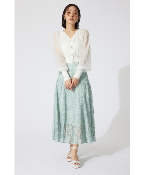 rienda（リエンダ）の「チュールドッキングシアーニットカーディガン　春服 シアートップス（カーディガン/ボレロ・レディース・ホワイト/ベージュ/ブラック・FREE）」の7枚目の写真