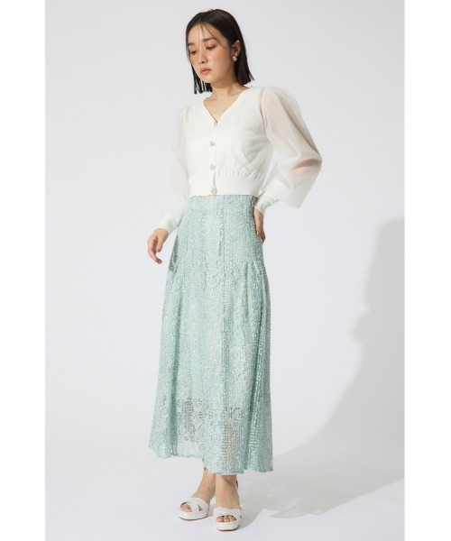 rienda（リエンダ）の「チュールドッキングシアーニットカーディガン　春服 シアートップス（カーディガン/ボレロ・レディース・ホワイト/ベージュ/ブラック・FREE）」の6枚目の写真