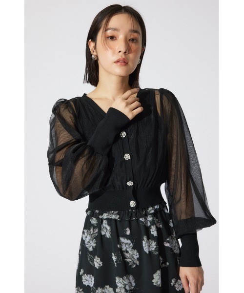 カーディガン チュールドッキングシアーニットカーディガン　春服 シアートップス レディース チュールドッキングシアーニットカーディガン 春服 シアー