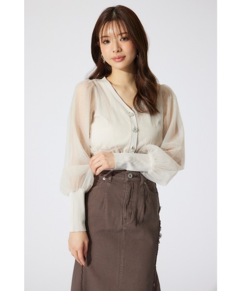 セール】チュールドッキングシアーニットカーディガン 春服