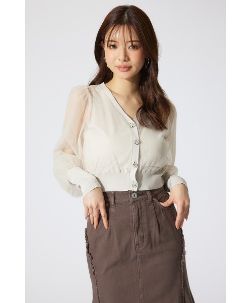 rienda（リエンダ）の「チュールドッキングシアーニットカーディガン　春服 シアートップス（カーディガン/ボレロ・レディース・ホワイト/ベージュ/ブラック・FREE）」の22枚目の写真