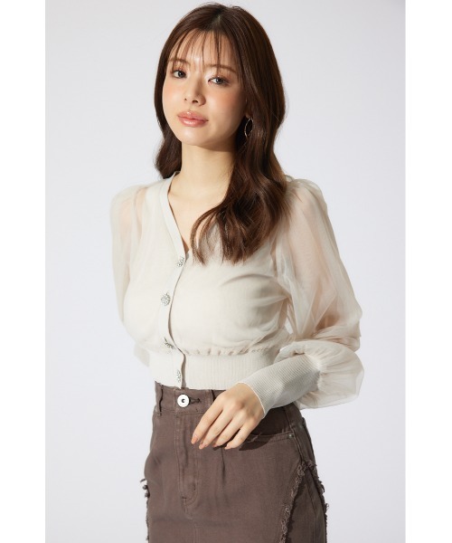 rienda（リエンダ）の「チュールドッキングシアーニットカーディガン　春服 シアートップス（カーディガン/ボレロ・レディース・ホワイト/ベージュ/ブラック・FREE）」の21枚目の写真